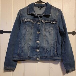 Baccini Jacket Denim Blue Distressed Button Up Size Medium